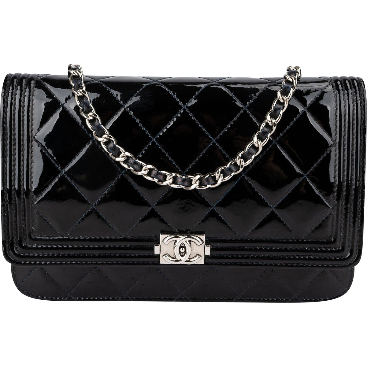 Chanel Patent Leather Quilted Boy Wallet On Chain Crossbody Bag