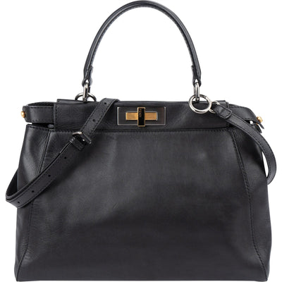Fendi Black Leather Peekaboo Regular Handbag