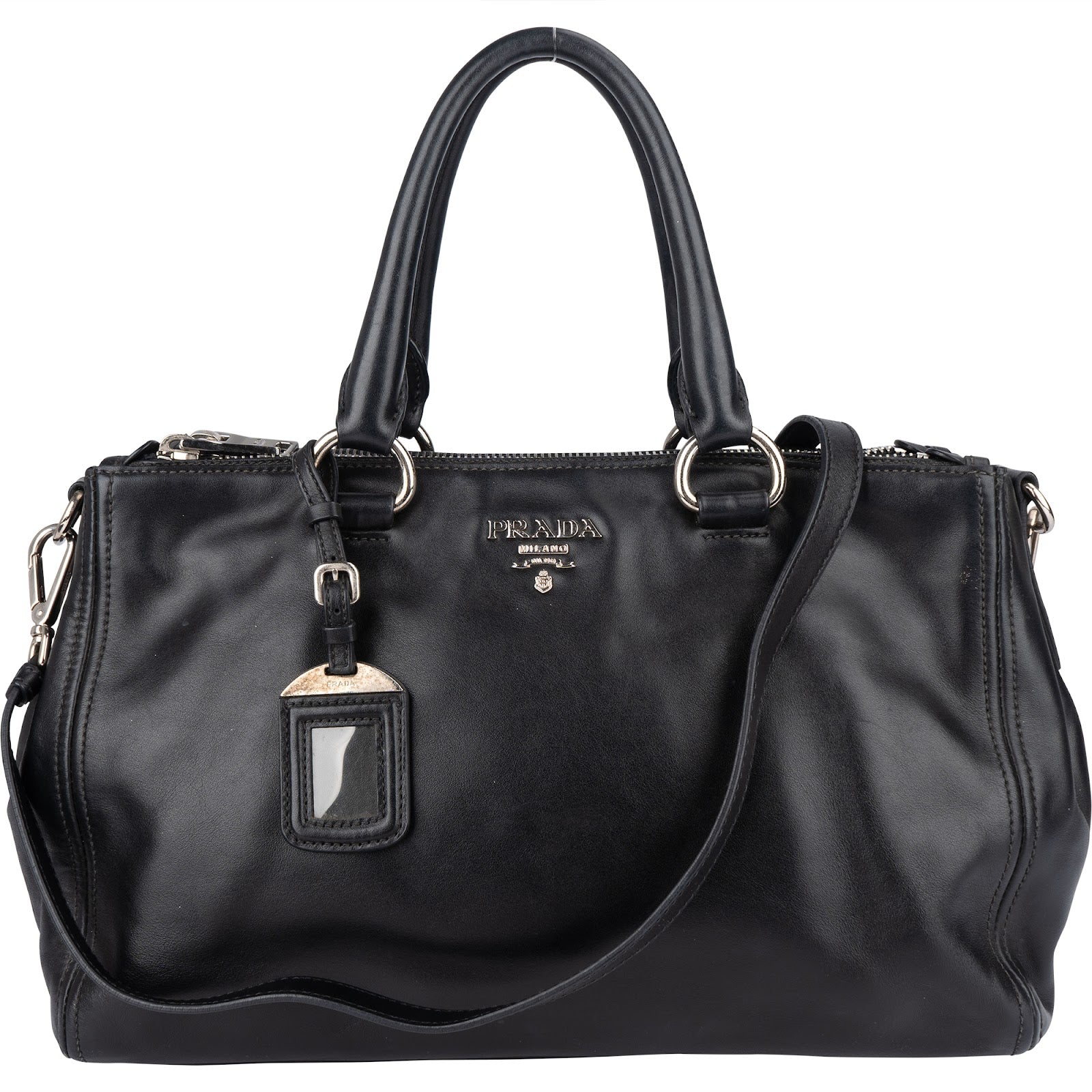 Prada Black Soft Leather Vitello Double Zip Handbag