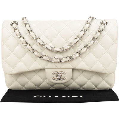 Chanel Quilted Caviar Leather Palladium Jumbo Double Flap Crossbody Bag