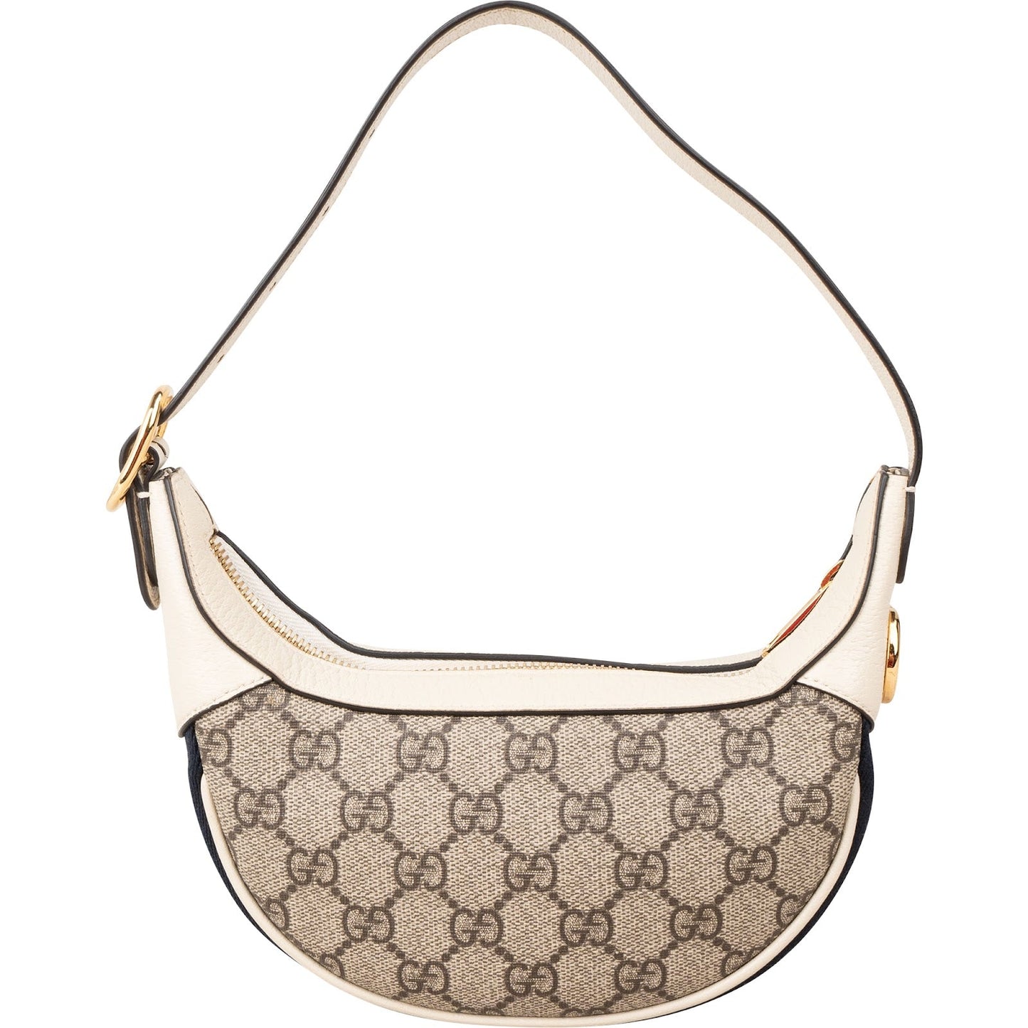 Gucci Monogram GG Supreme Canvas Web Stripe Ophidia Half-Moon Mini Shoulder Bag