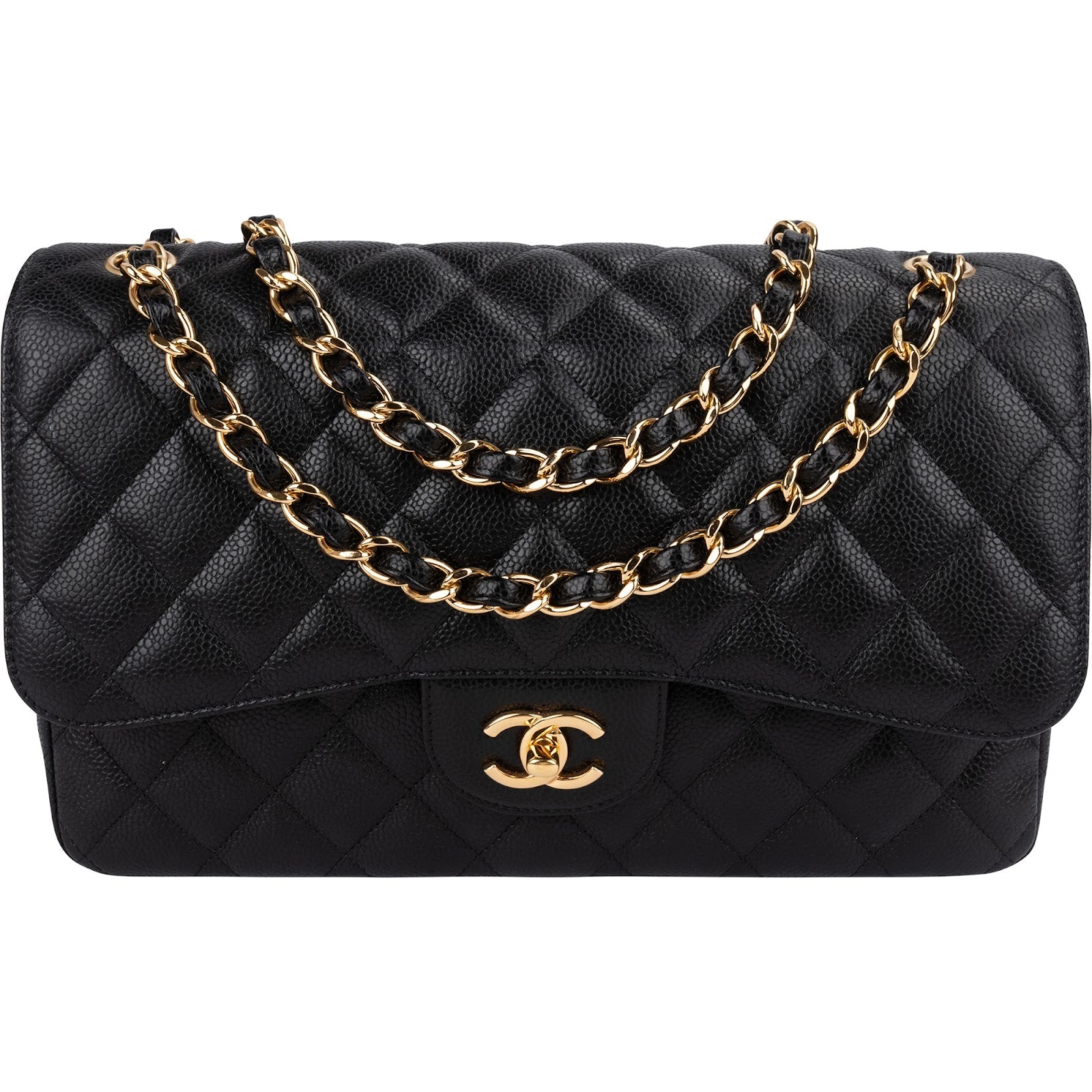 Chanel Quilted Caviar Leather Jumbo Double Flap Shoulder Bag