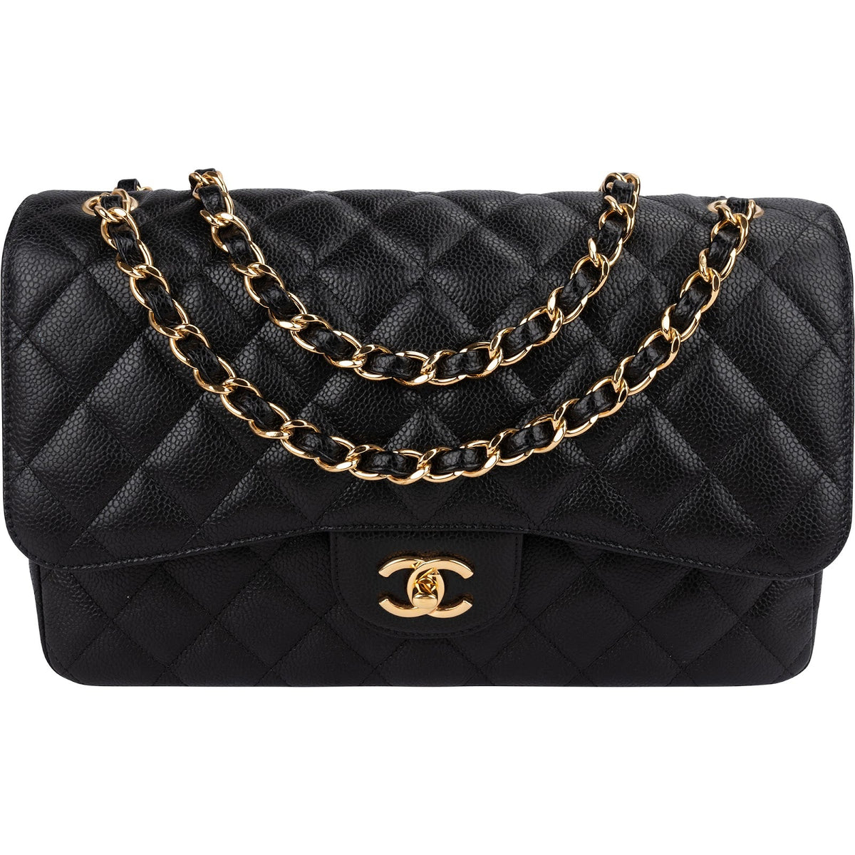 Chanel Quilted Caviar Leather Jumbo Double Flap Shoulder Bag