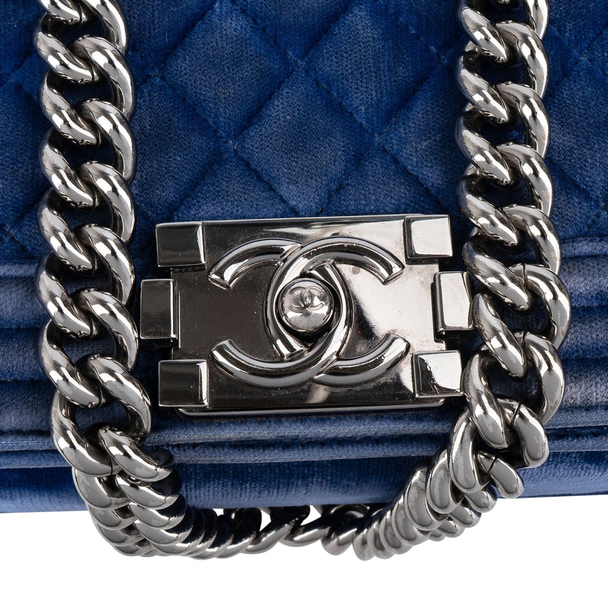 Chanel Blue Velvet Medium Boy Crossbody Bag