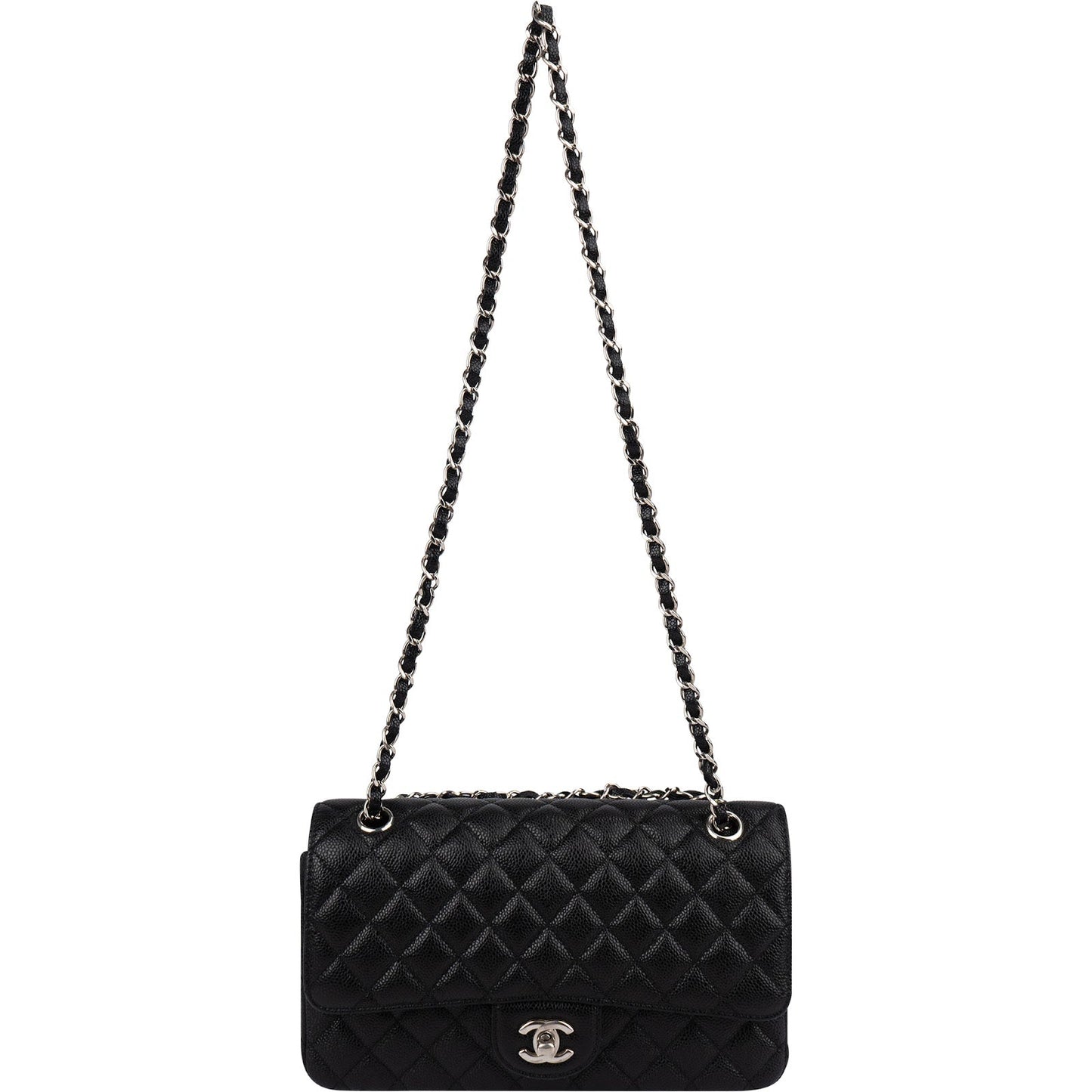 Chanel Quilted Caviar Leather Palladium Medium Double Flap Shoulder Bag
