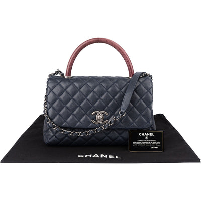 Chanel Quilted Caviar Leather Lizard Coco Handle Flap Handbag