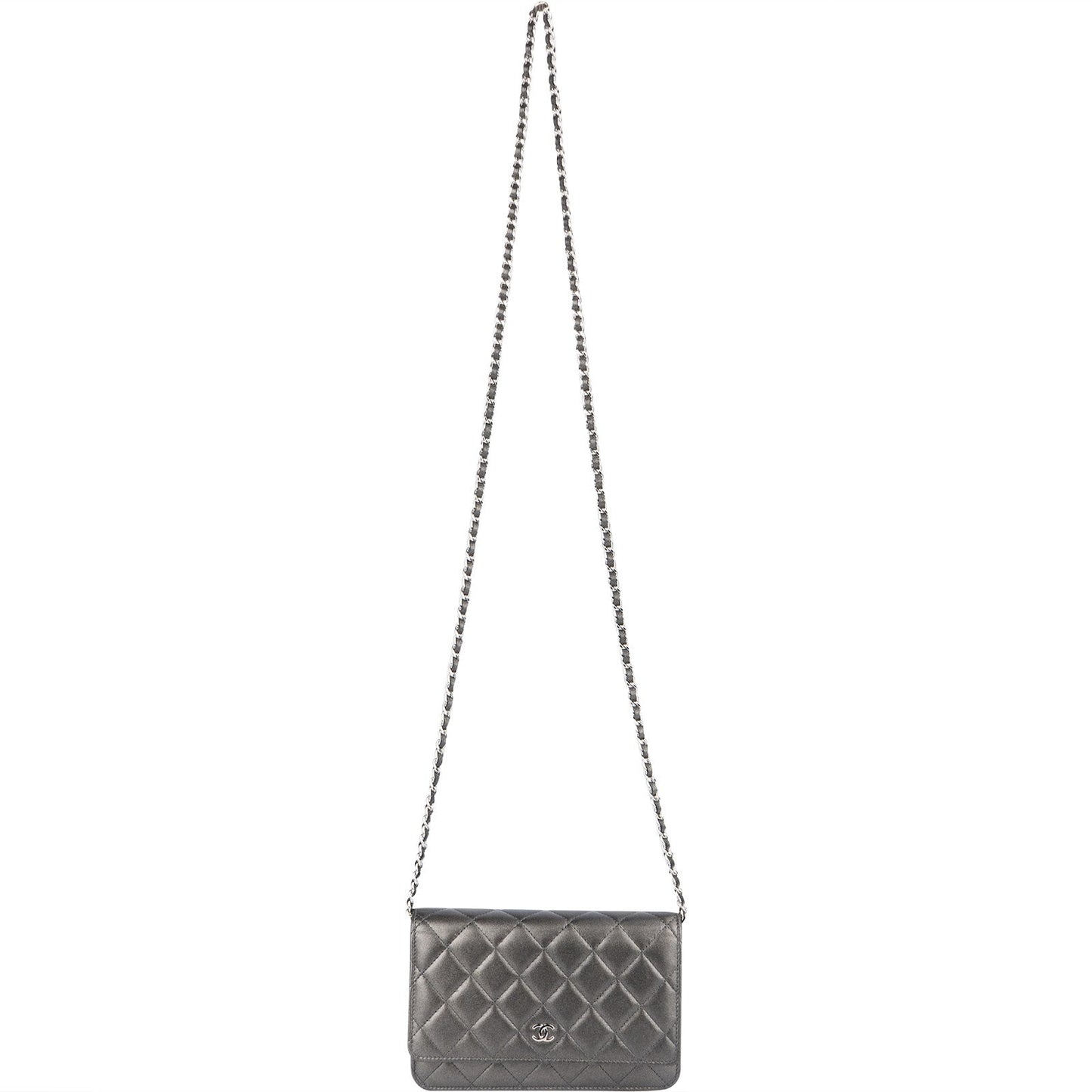 Chanel Quilted Metallic Lambskin Leather Wallet On Chain Crossbody Bag