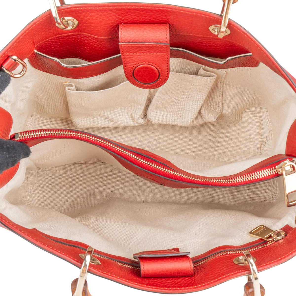 Gucci Grained Leather Bamboo Handle Tote Handbag