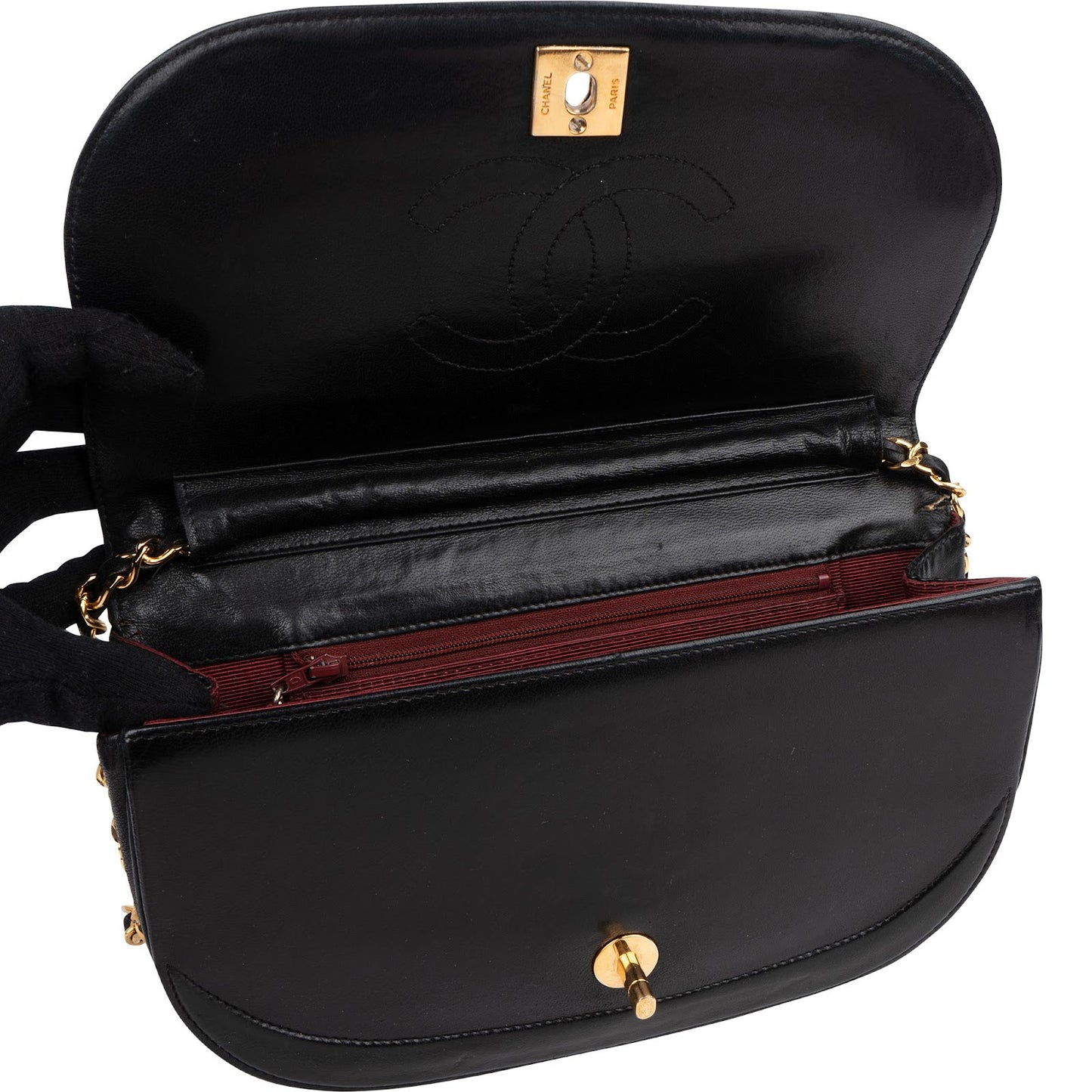 Chanel Quilted Lambskin Half Moon 24K Gold Single Flap Shoulder Bag