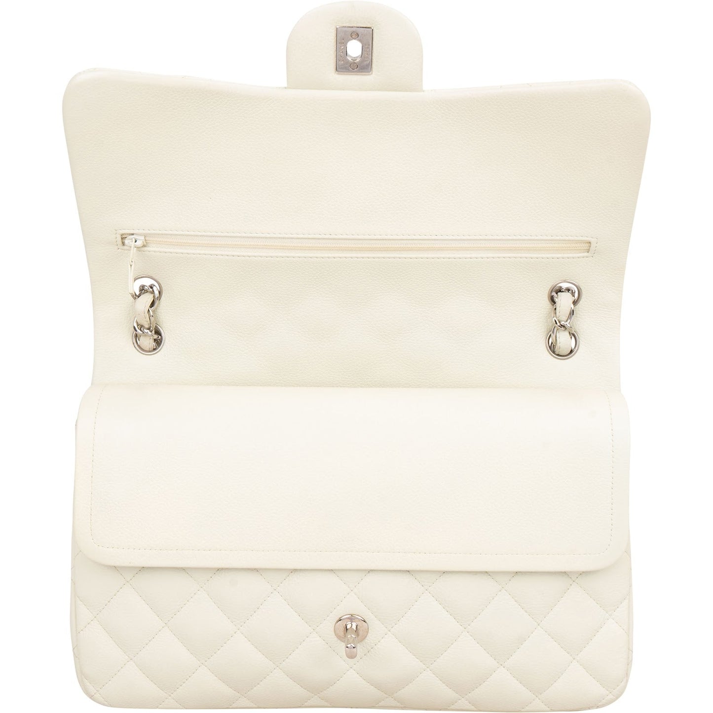 Chanel Quilted Caviar Leather Palladium Jumbo Double Flap Crossbody Bag