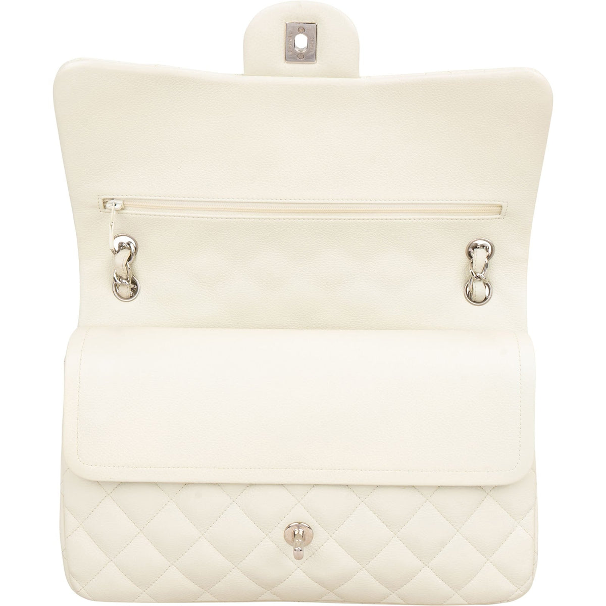 Chanel Quilted Caviar Leather Palladium Jumbo Double Flap Crossbody Bag