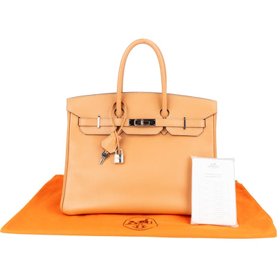 Hermès Fjord Leather Birkin 35 Handbag Beige Brown Palladium Hardware