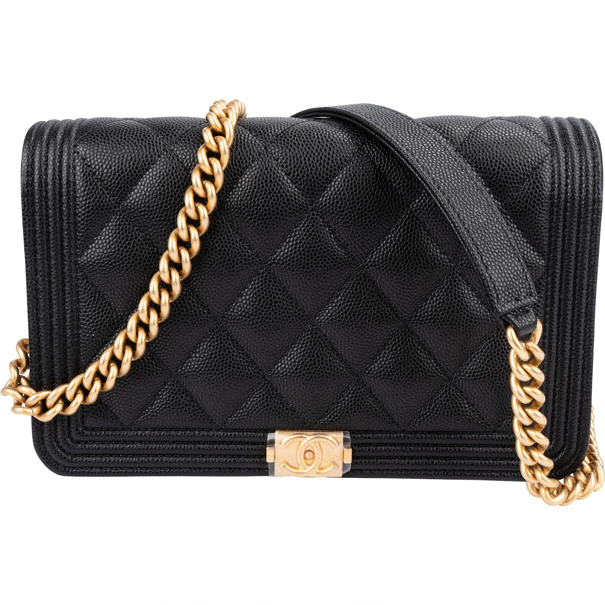 Chanel Quilted Caviar Leather Boy Wallet On Chain Crossbody Bag