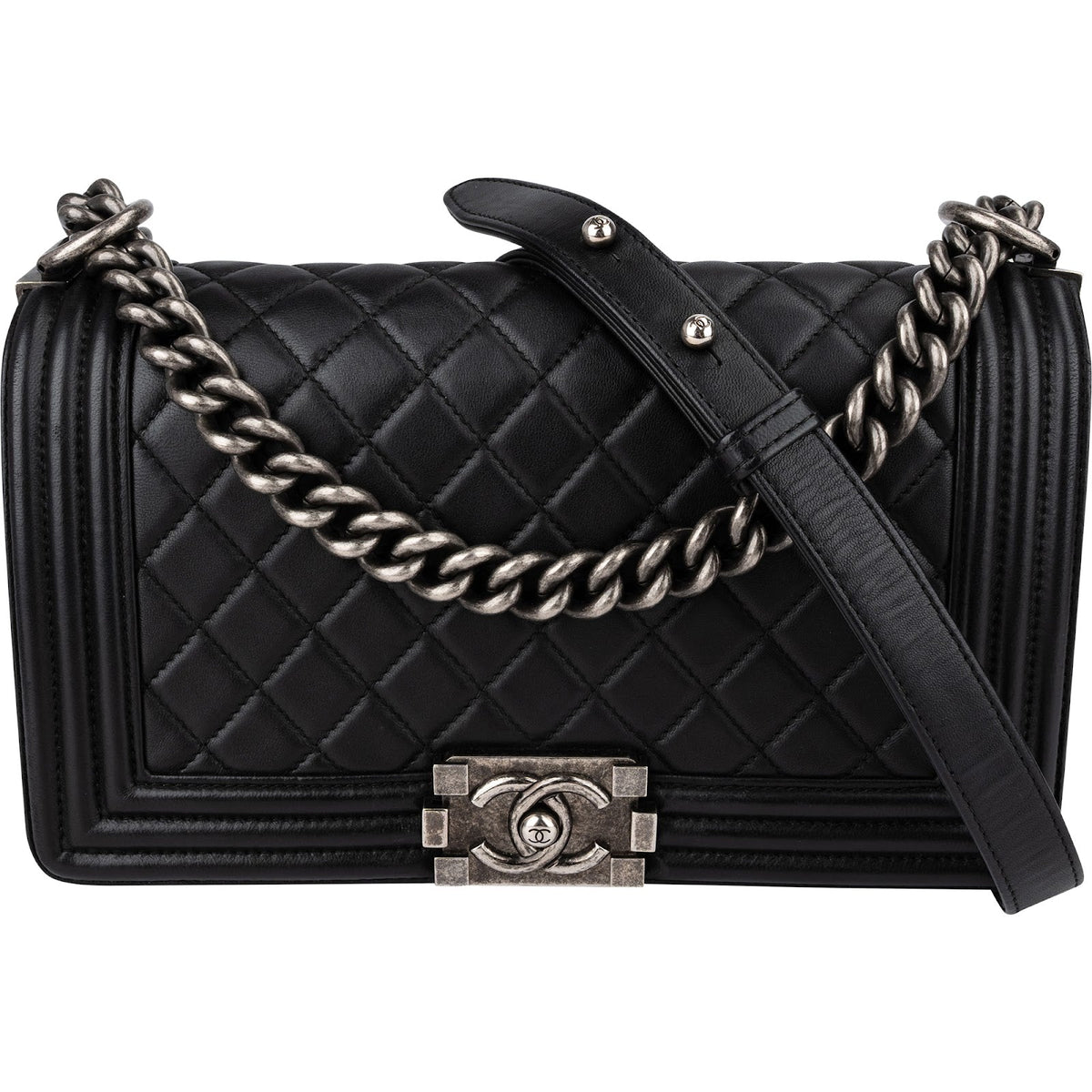 Chanel Medium Boy Single Flap aus gestepptem Lammleder – Vorderansicht