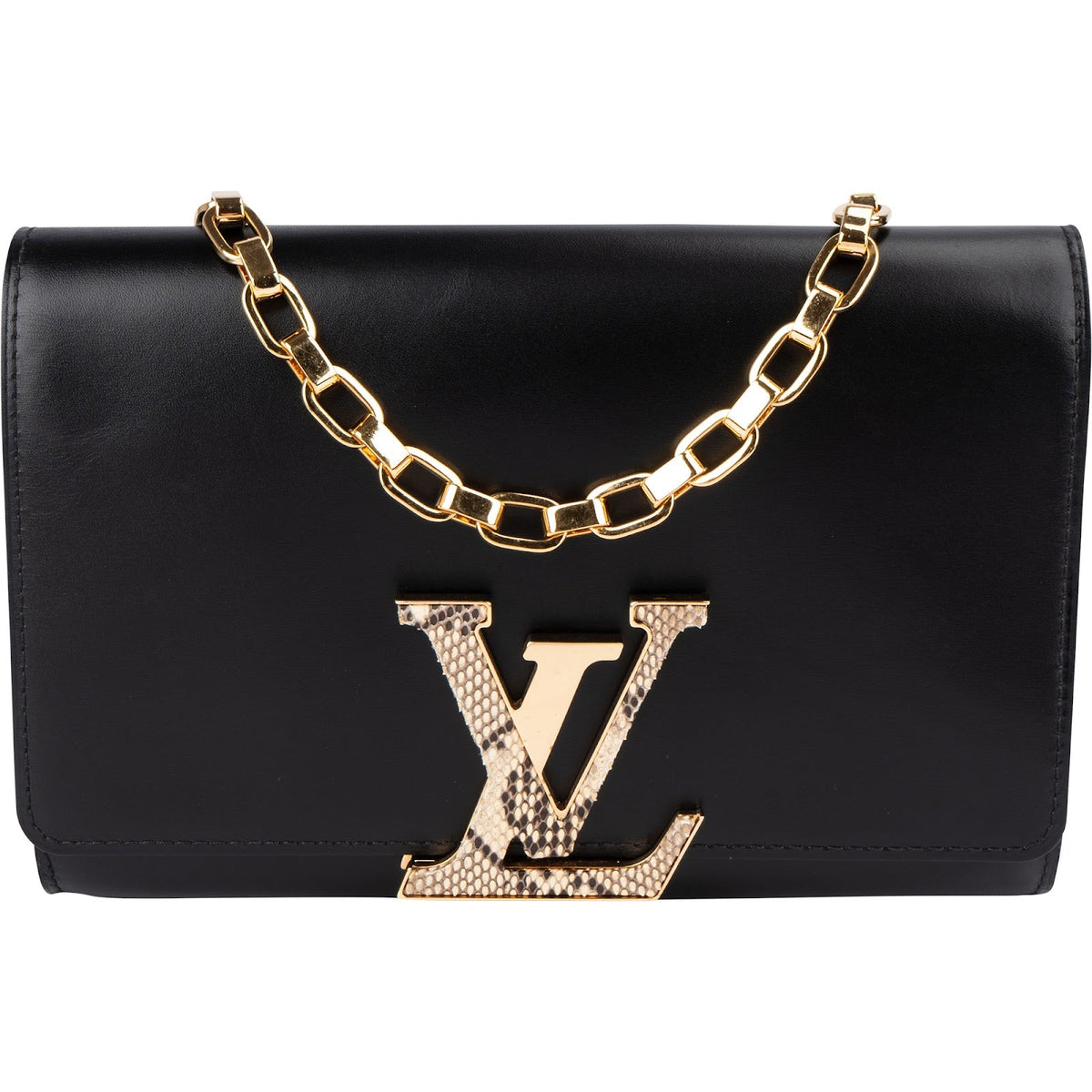 Louis Vuitton Noir Boxcalf Python Leather LV Louise GM Crossbody Bag