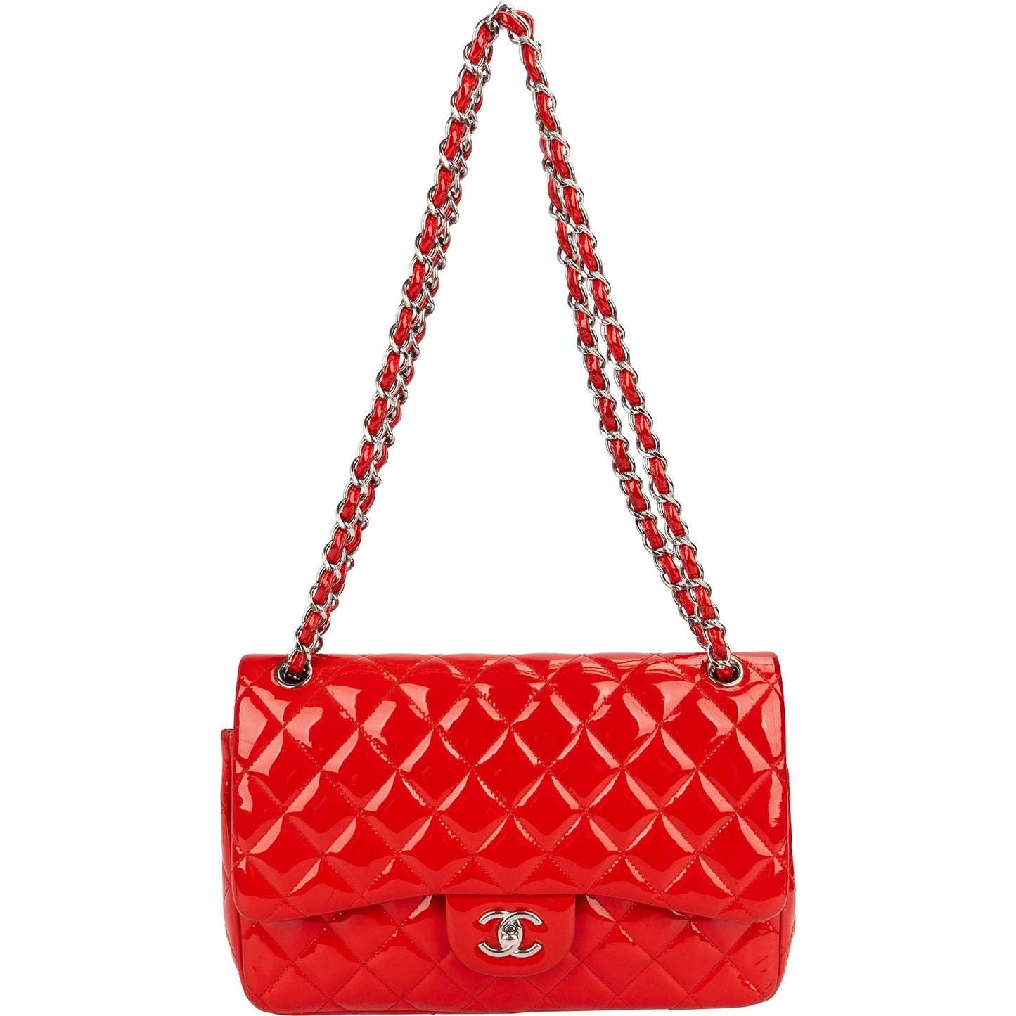 Chanel Quilted Patent Leather Jumbo Double Flap Crossbody Bag