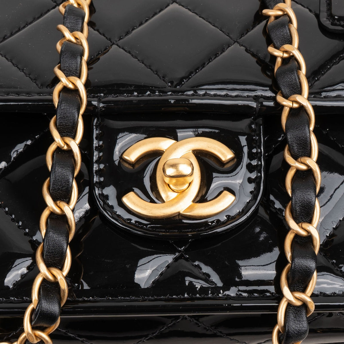 Chanel Quilted Patent Leather Top Handle Handbag