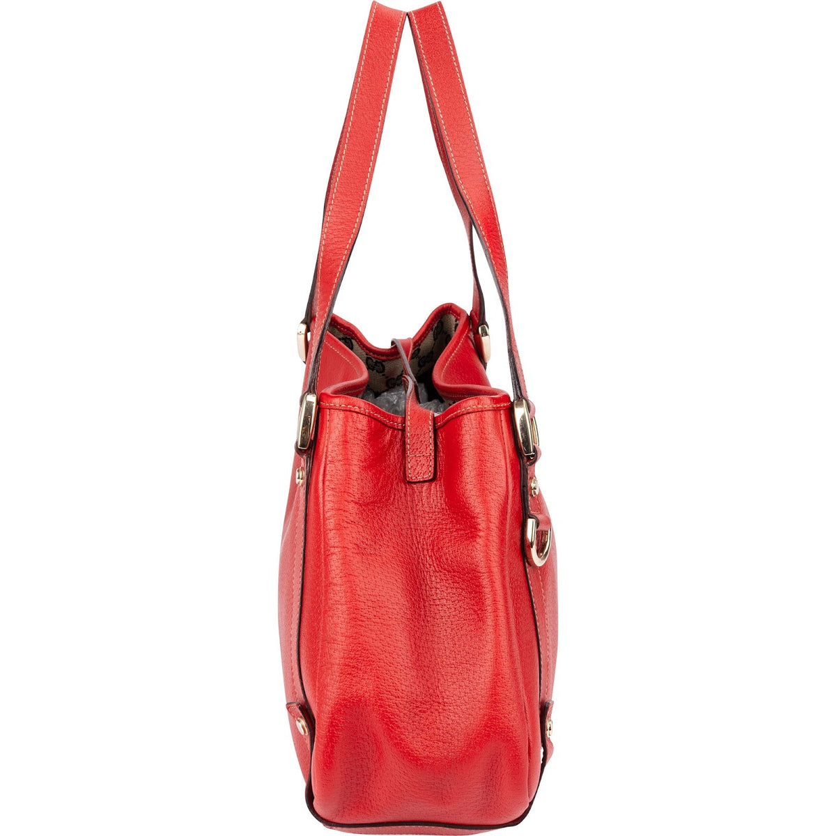 Gucci Red Pebbled Leather D-Ring Handbag
