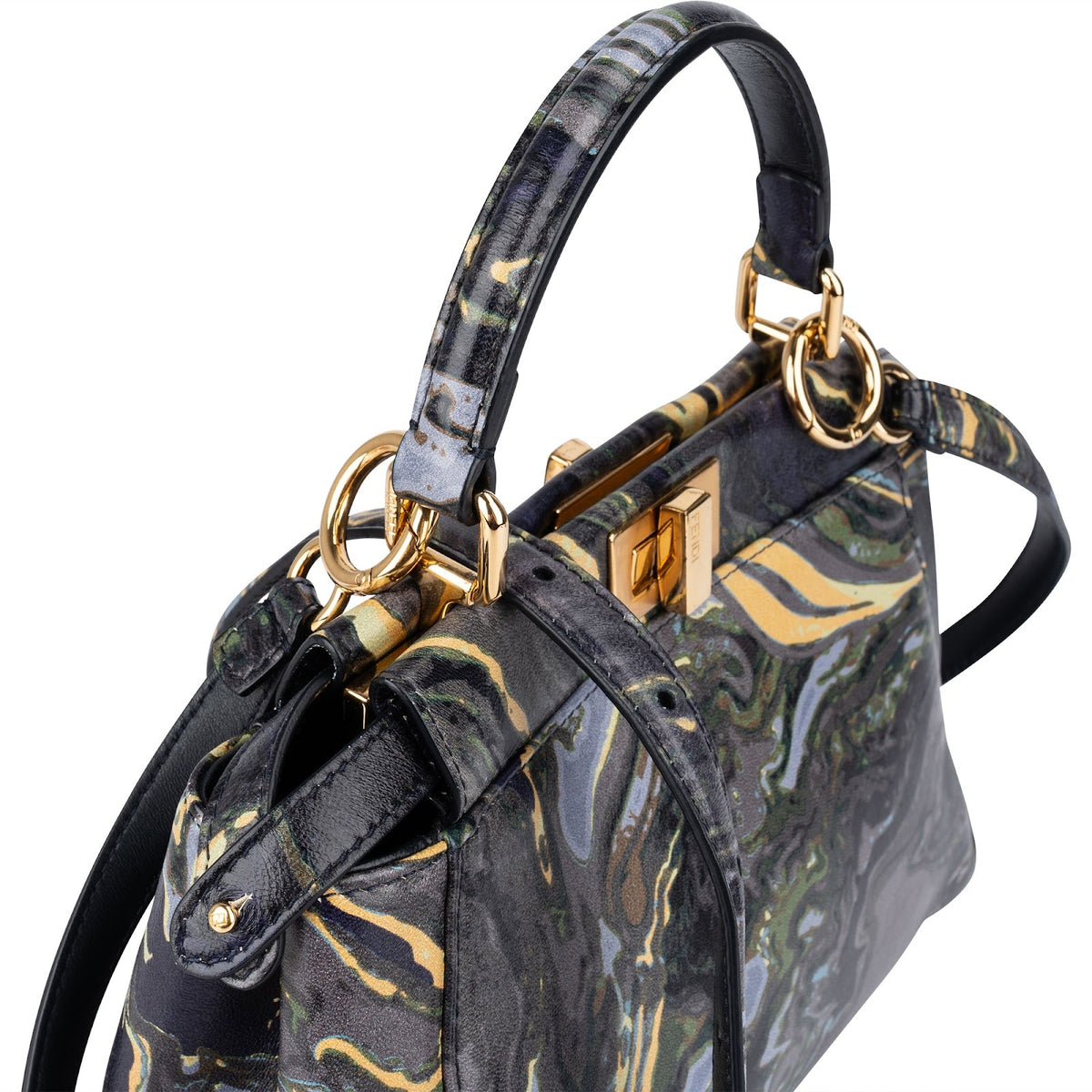 Fendi Marbled Leather Peekaboo Mini Handbag