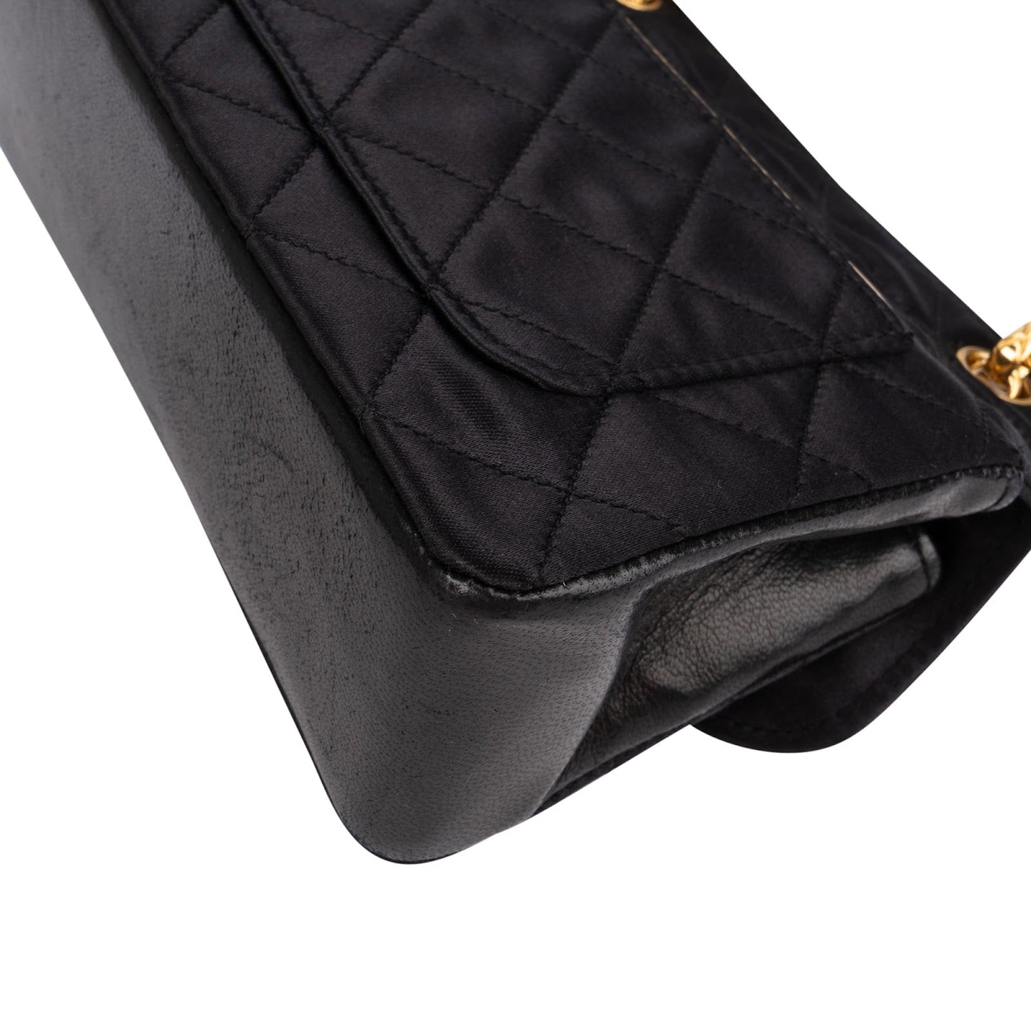 Chanel Navy Quilted Satin Top Bar 24K Gold Single Flap Small Crossbody Bag