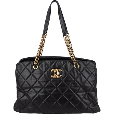 Chanel Quilted Lambskin CC Crown Tote Shoulder Bag