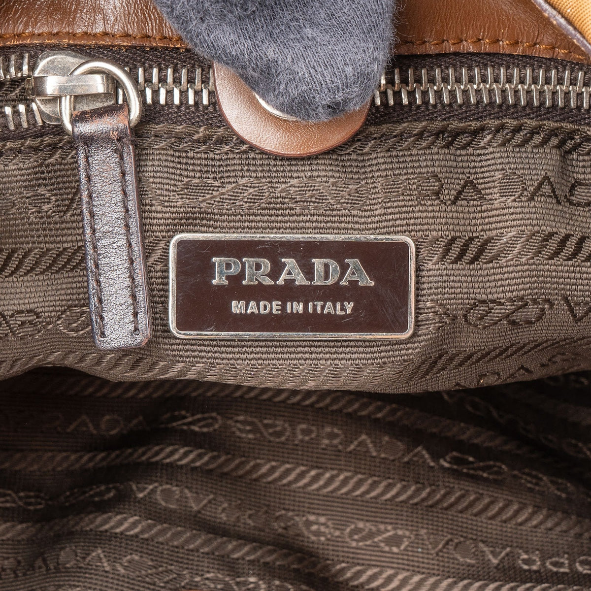 Prada Tessuto Leather Trim Hobo Shoulder Bag