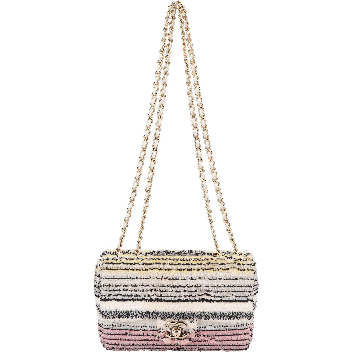 Chanel Sequin Multicolor Striped Small Single Flap Crossbody Bag