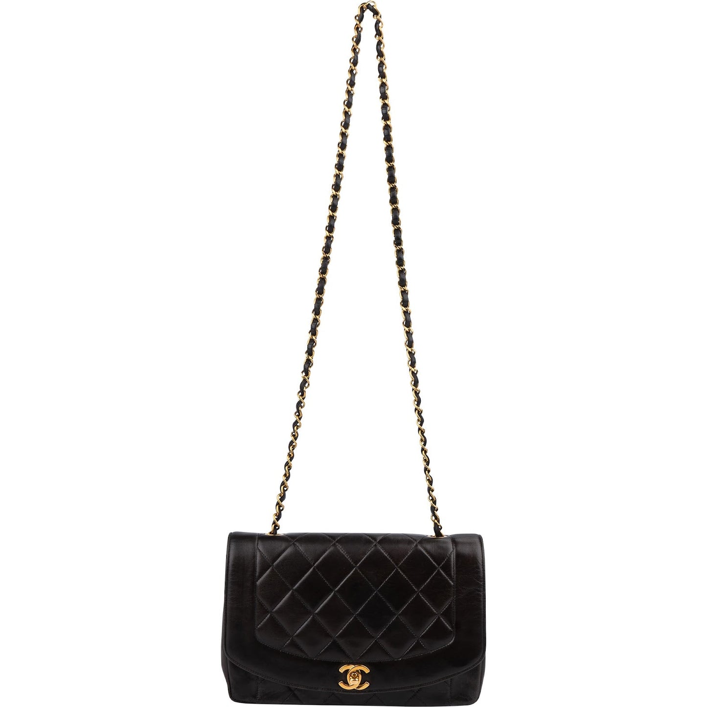Chanel Quilted Lambskin 24K Gold Medium Diana Single Flap Crossbody Bag