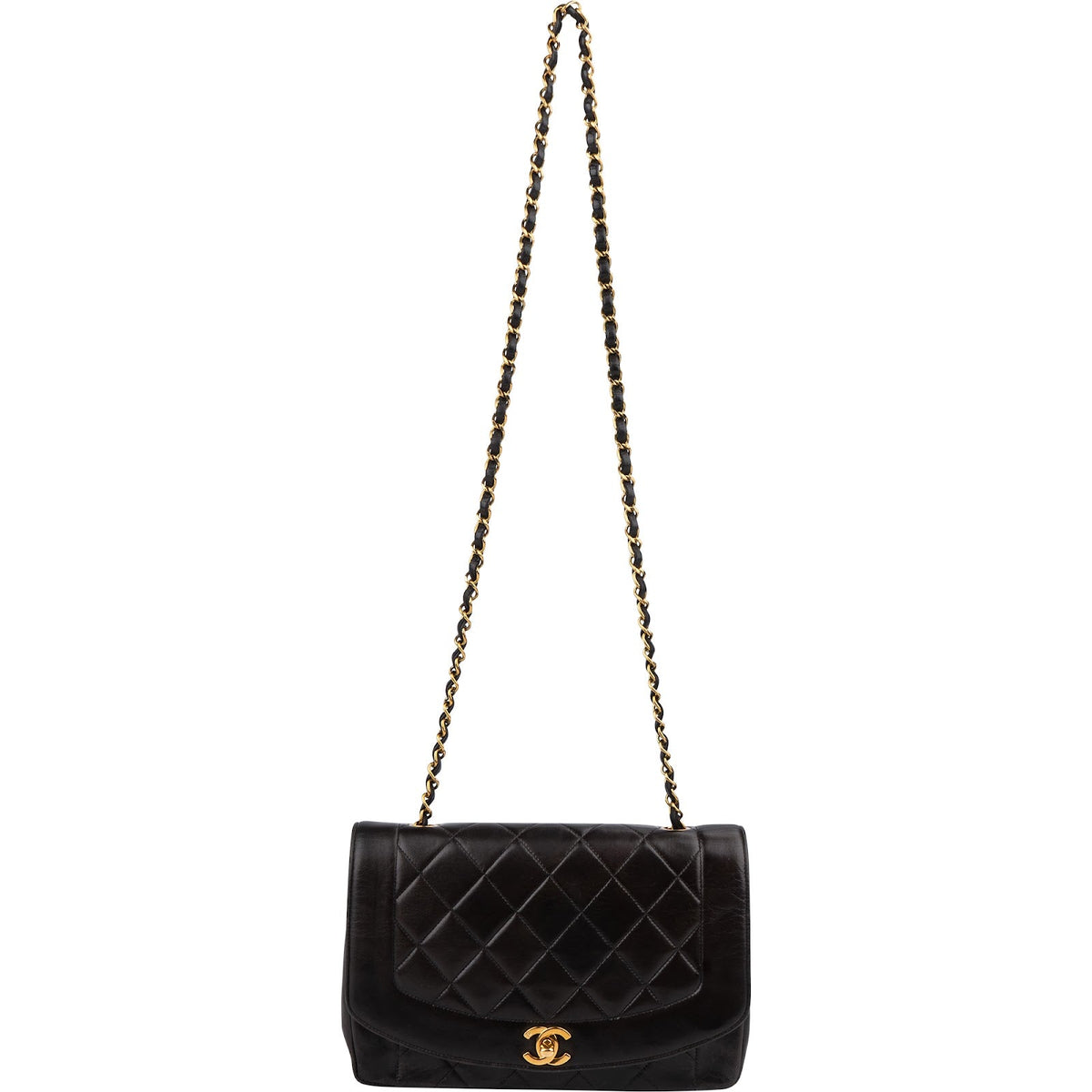 Chanel Quilted Lambskin 24K Gold Medium Diana Single Flap Crossbody Bag
