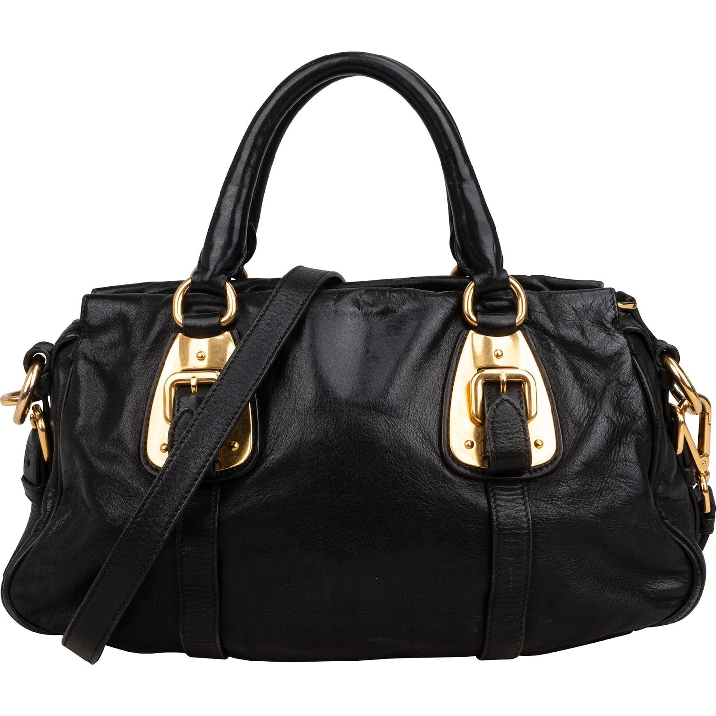 Prada Soft Leather Buckle Bauletto Handbag