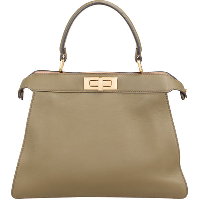 Fendi Olive Green Leather Medium Peekaboo Handbag