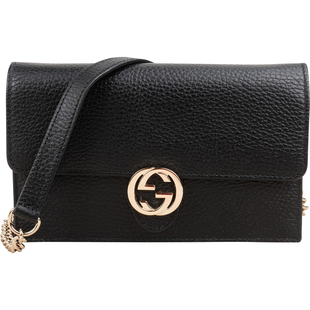 Gucci Interlocking GG Wallet On Chain aus genarbtem Leder – Vorderansicht