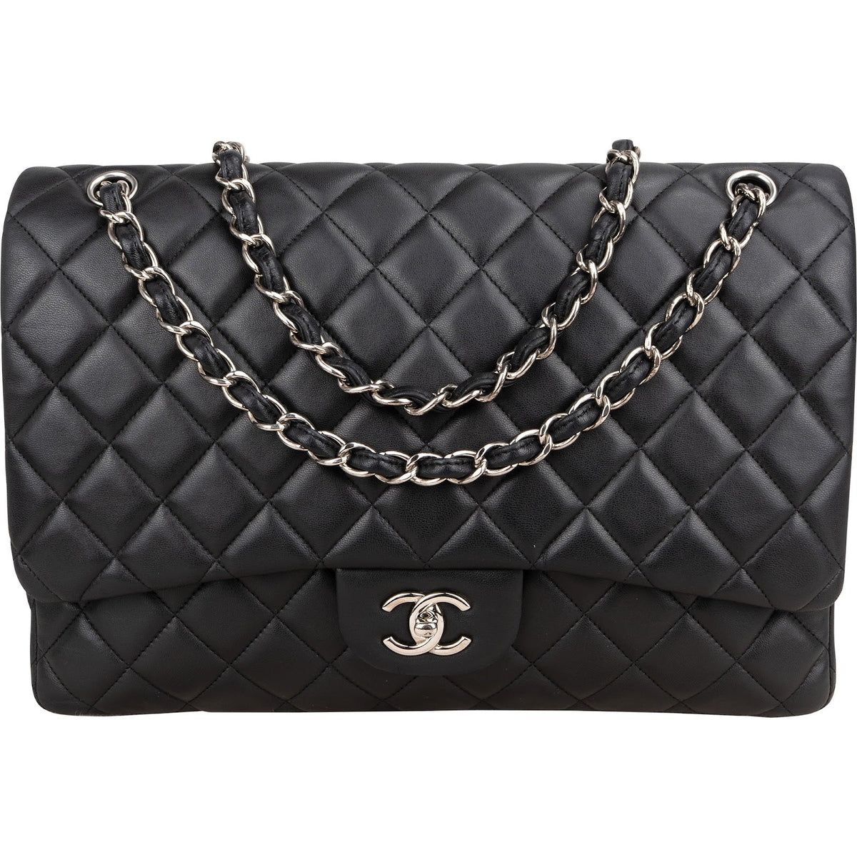Chanel Quilted Lambskin Palladium Maxi Single Flap Crossbody Bag
