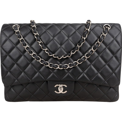 Chanel Quilted Lambskin Palladium Maxi Single Flap Crossbody Bag