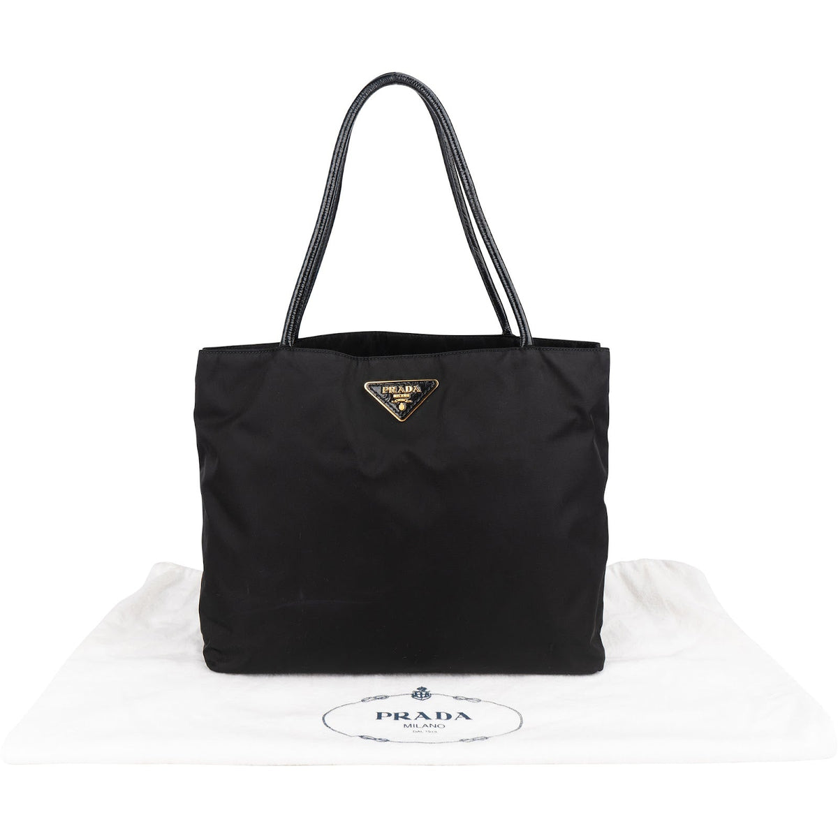 Prada Tessuto Nylon Patent Leather Handle Tote Shoulder Bag