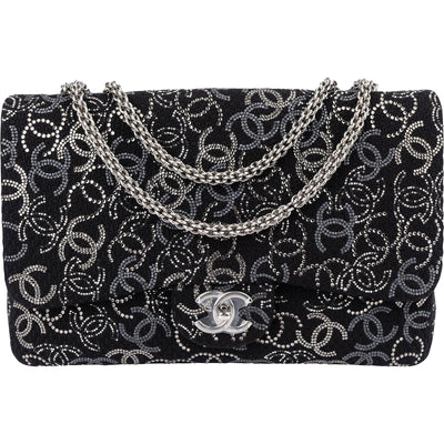 Chanel Sequin Tweed Palladium CC Jumbo Double Flap Crossbody Bag