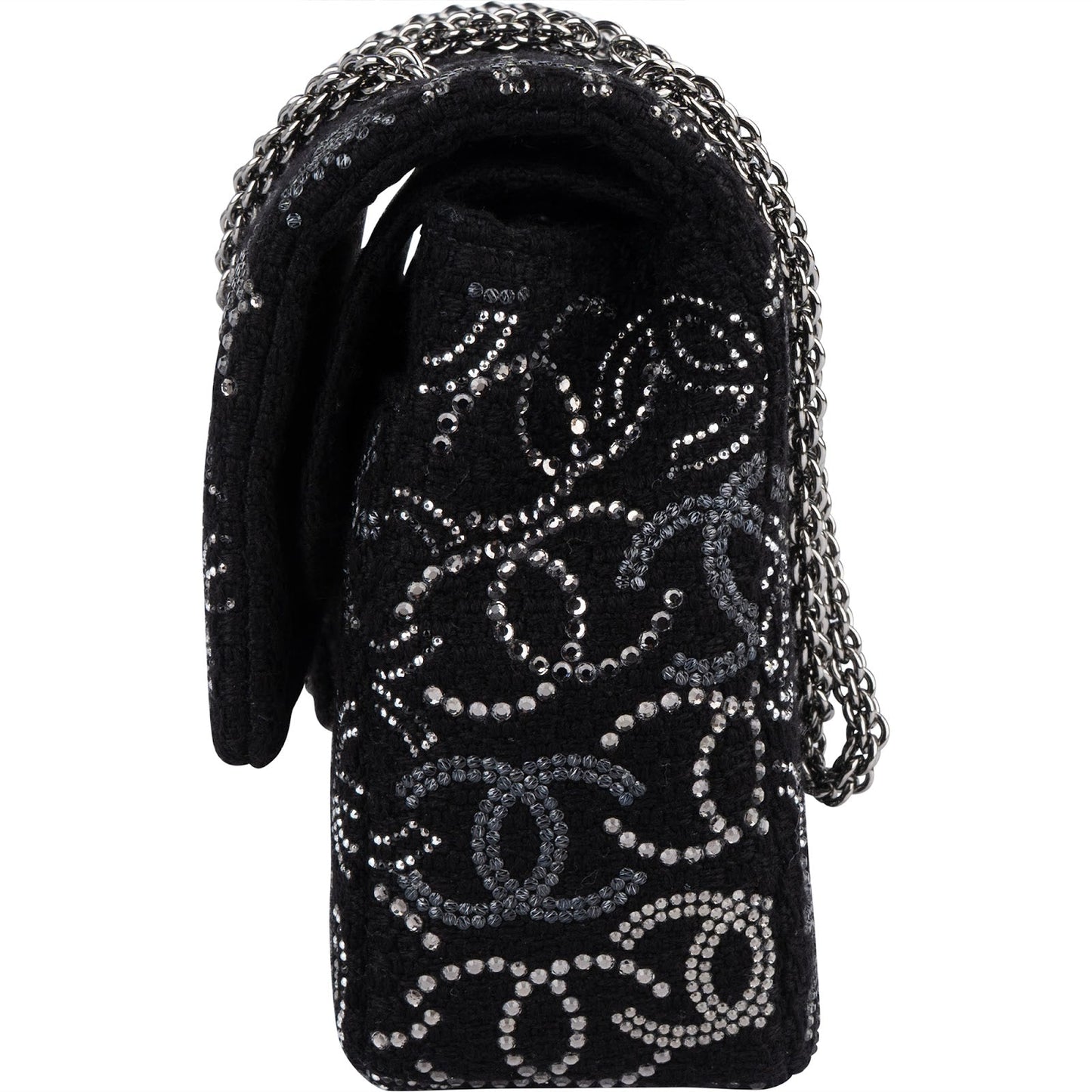 Chanel Sequin Embellished Woven CC Medium Double Flap Shoulder Bag
