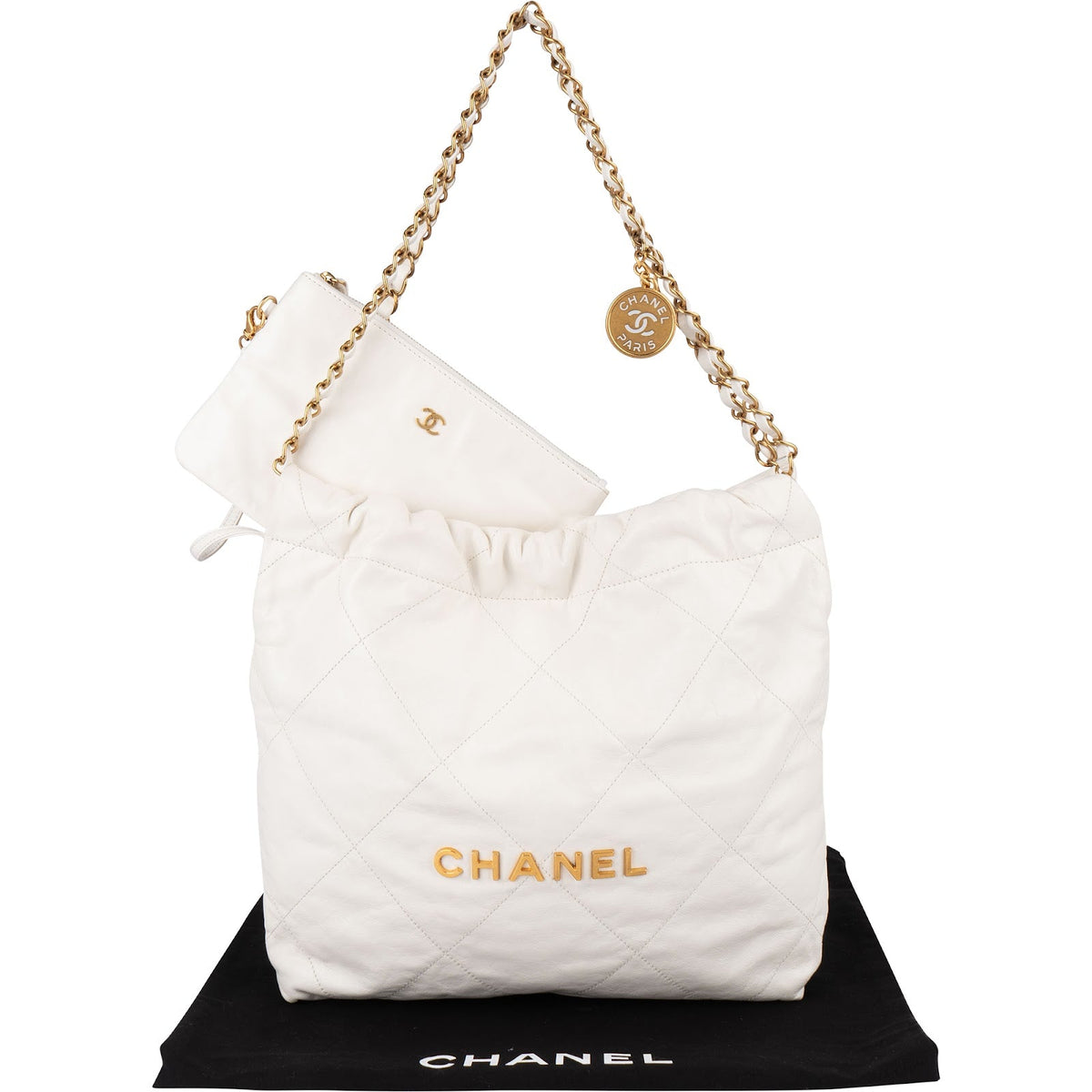 Chanel 22 White Quilted Lambskin Hobo Shoulder Bag