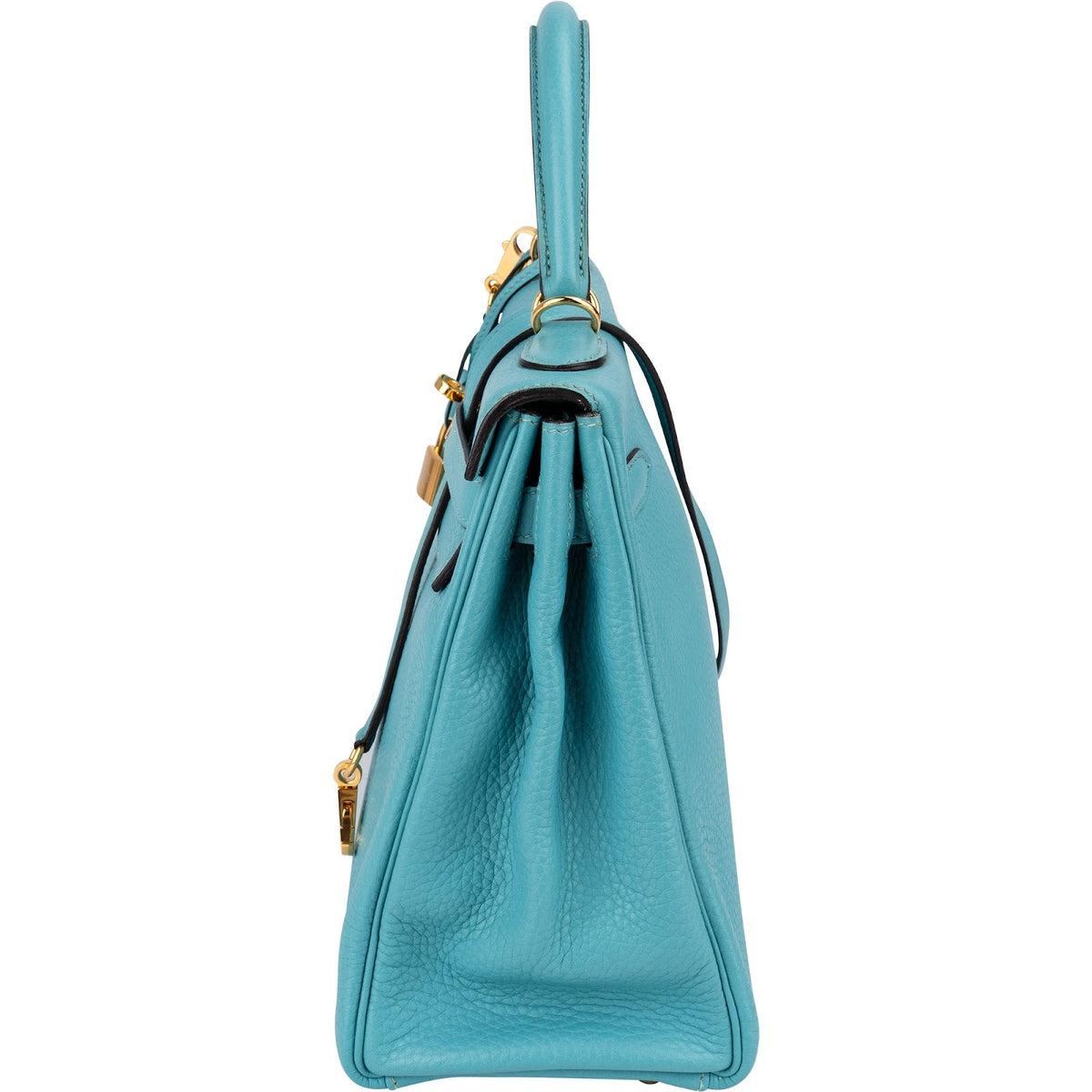 Hermès Taurillon Clemence Leather Gold Kelly 32 Handbag Blue Saint-Cyr