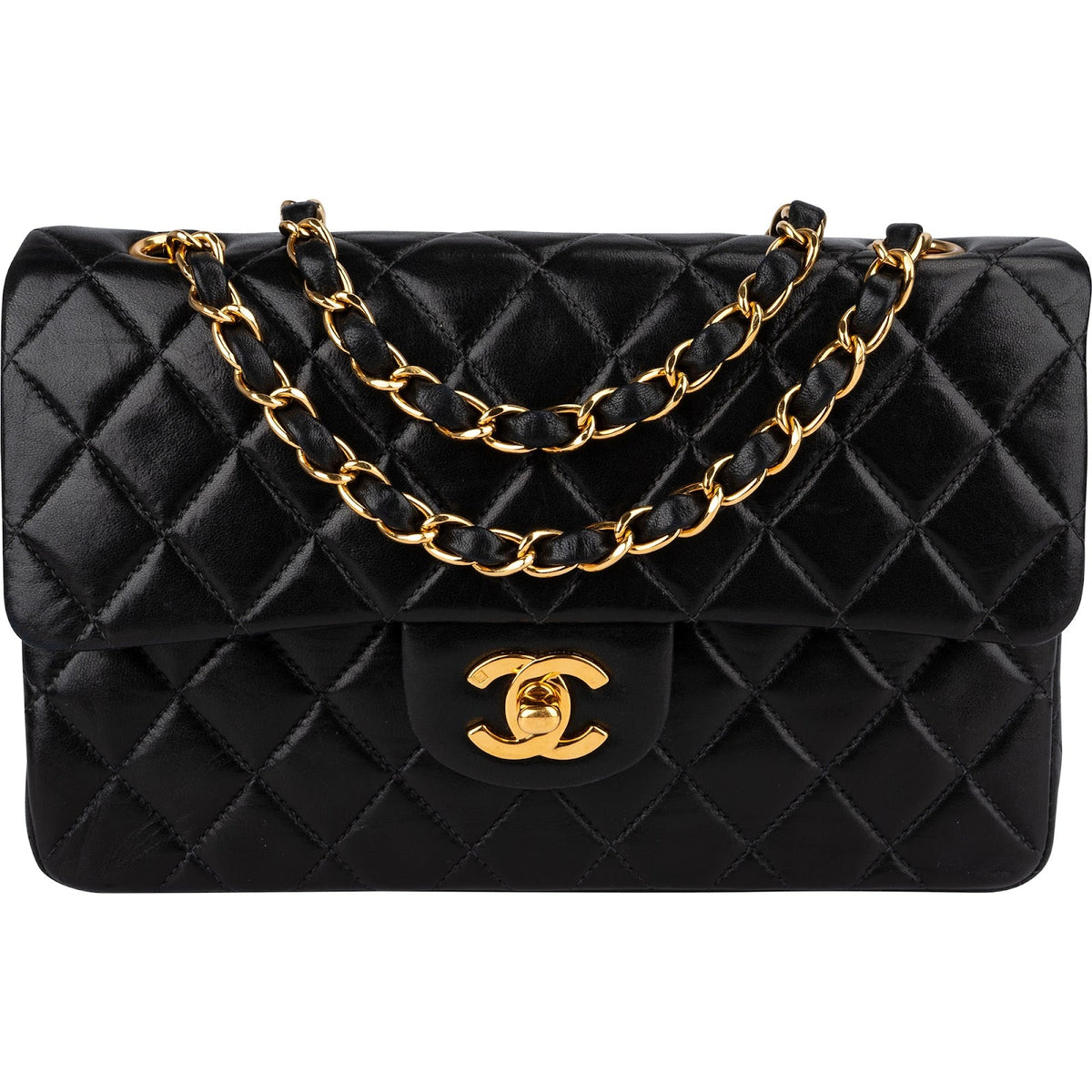 Chanel Quilted Lambskin 24K Gold Small Double Flap Shoulder Bag