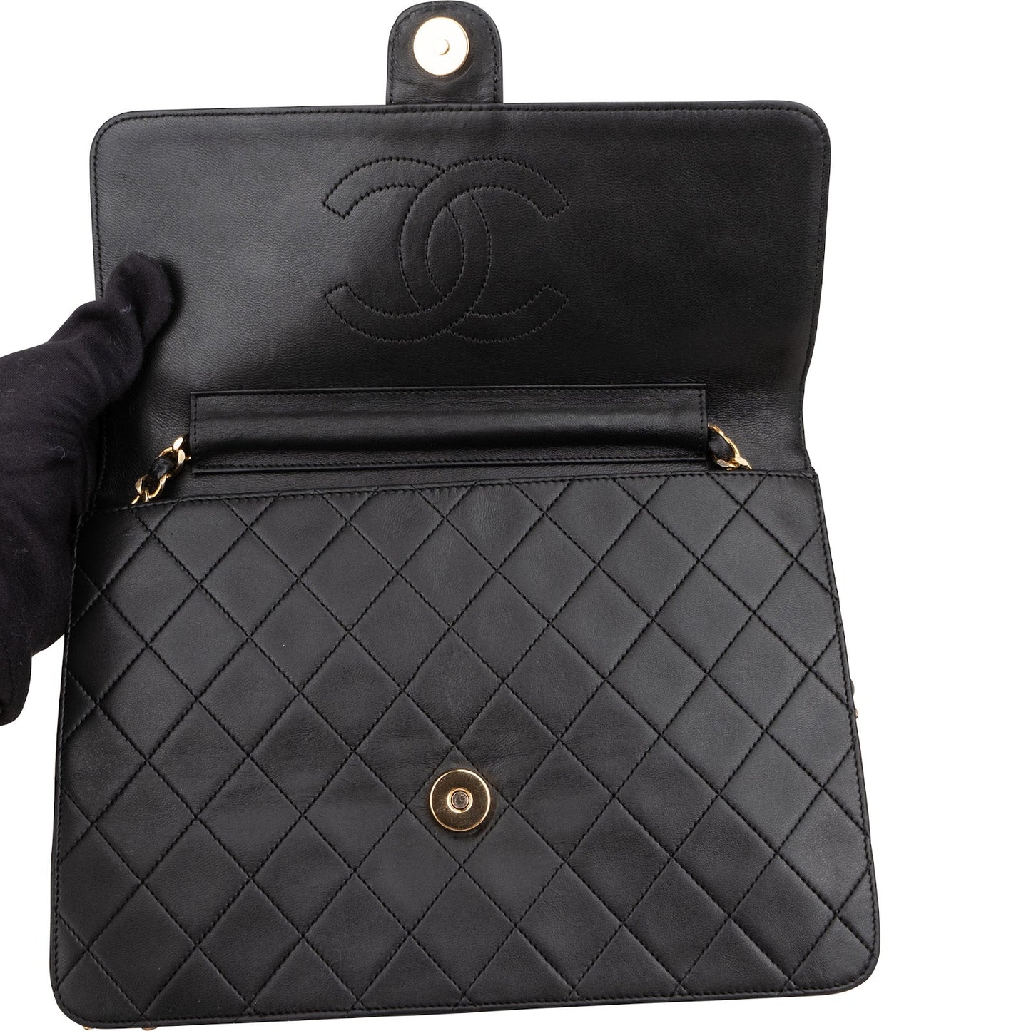 Chanel Quilted Lambskin 24K Gold Single Flap Shoulder Bag
