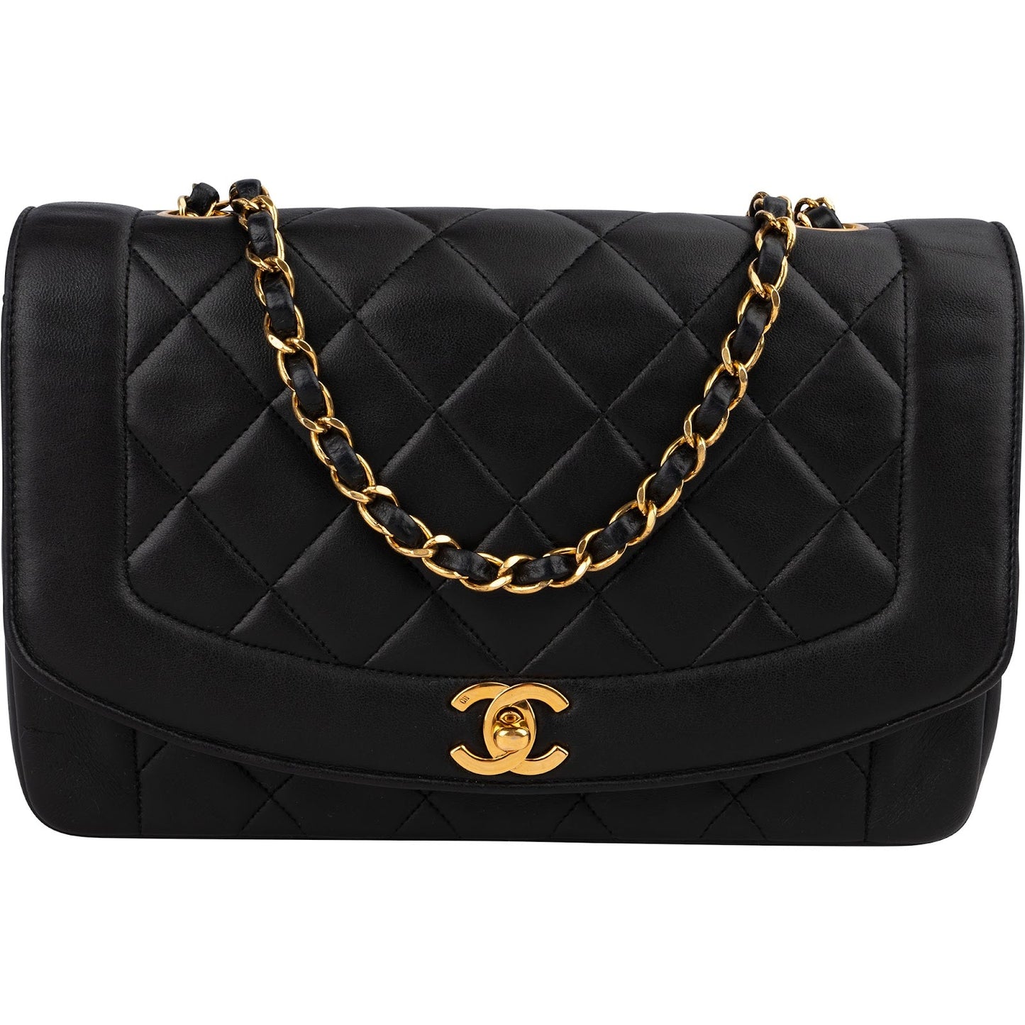 Chanel Quilted Lambskin 24K Gold Diana Single Flap Crossbody Bag