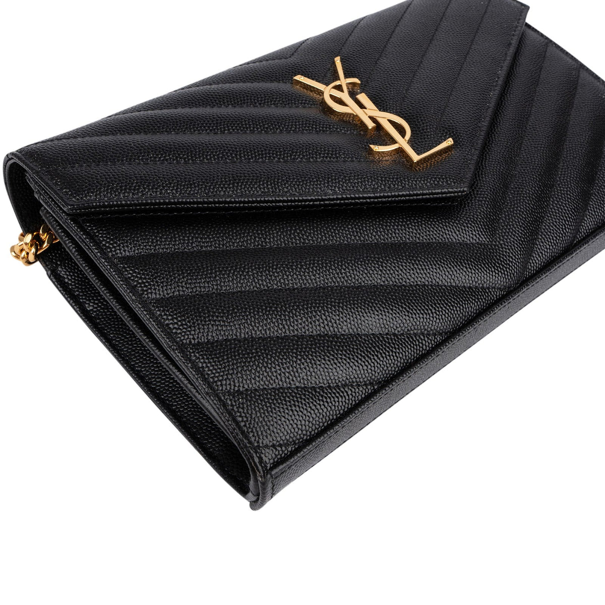 Saint Laurent Grain de Poudre Leather Monogram Wallet On Chain Crossbody Bag