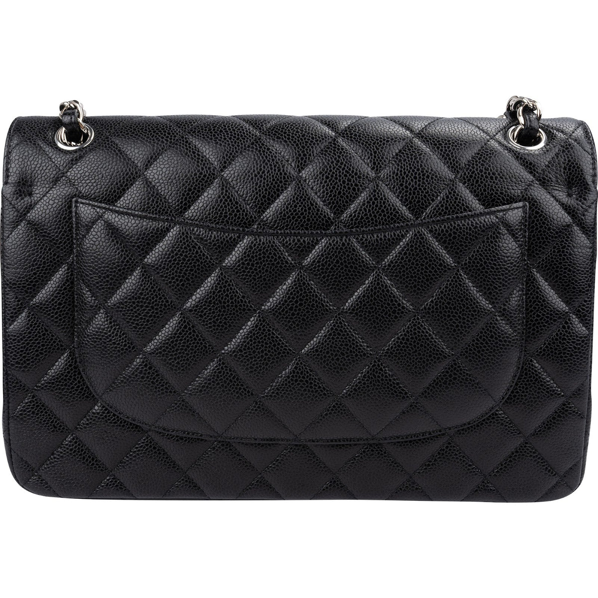 Chanel Quilted Caviar Leather Palladium Jumbo Double Flap Crossbody Bag