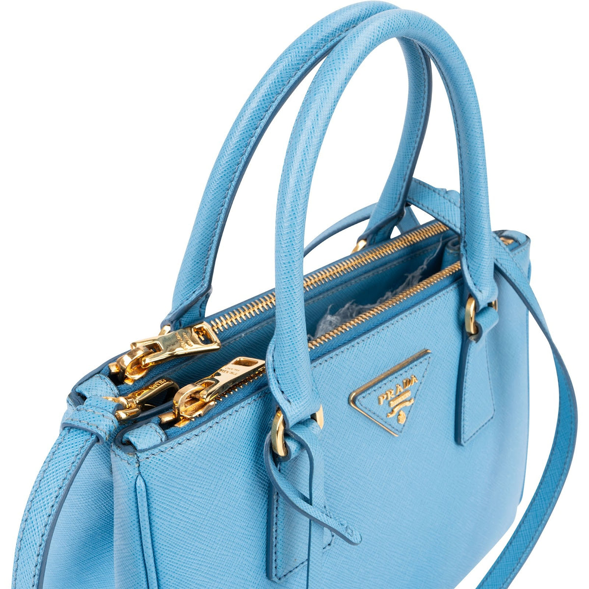 Prada Light Blue Saffiano Leather Galleria Small Handbag