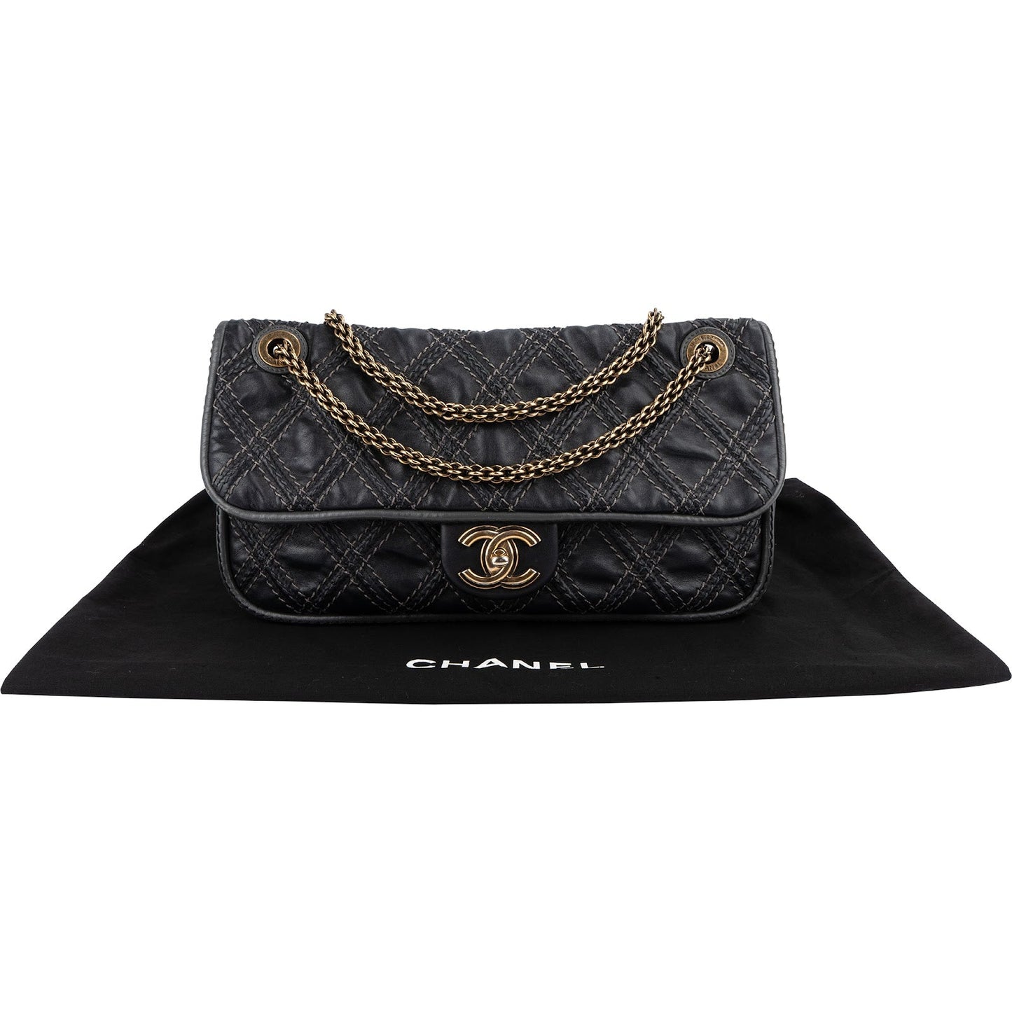 Chanel  Stitching Lambskin Single Flap Shoulder Bag