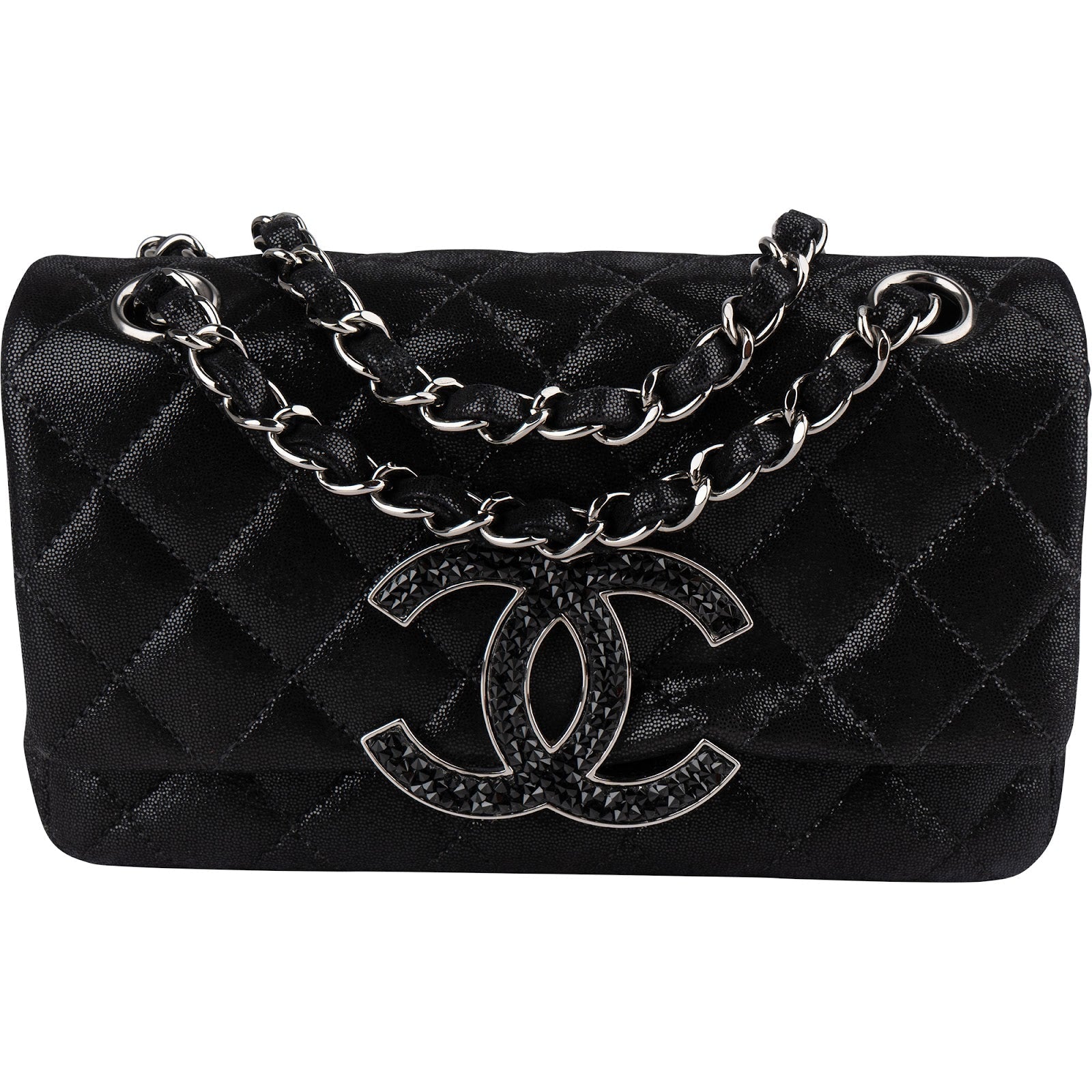 Chanel Quilted Glitter Metallic Suede Crystal-Embelished CC Small Single Flap Shoulder Bag
