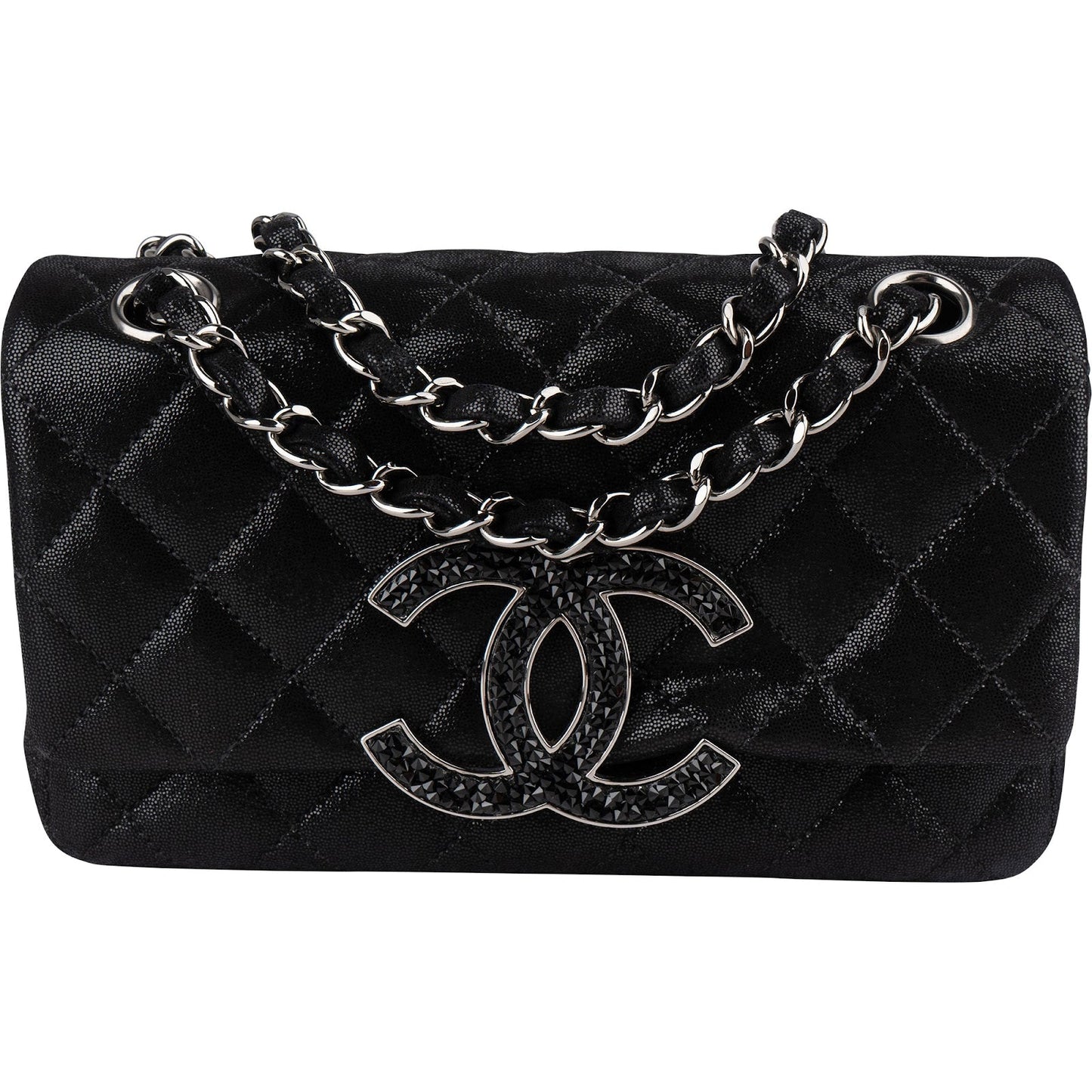 Chanel Quilted Glitter Metallic Suede Crystal-Embelished CC Small Single Flap Shoulder Bag
