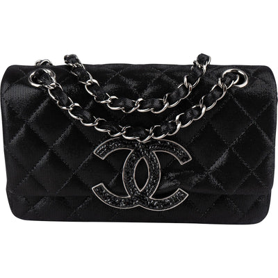 Chanel Quilted Glitter Metallic Suede Crystal-Embelished CC Small Single Flap Shoulder Bag