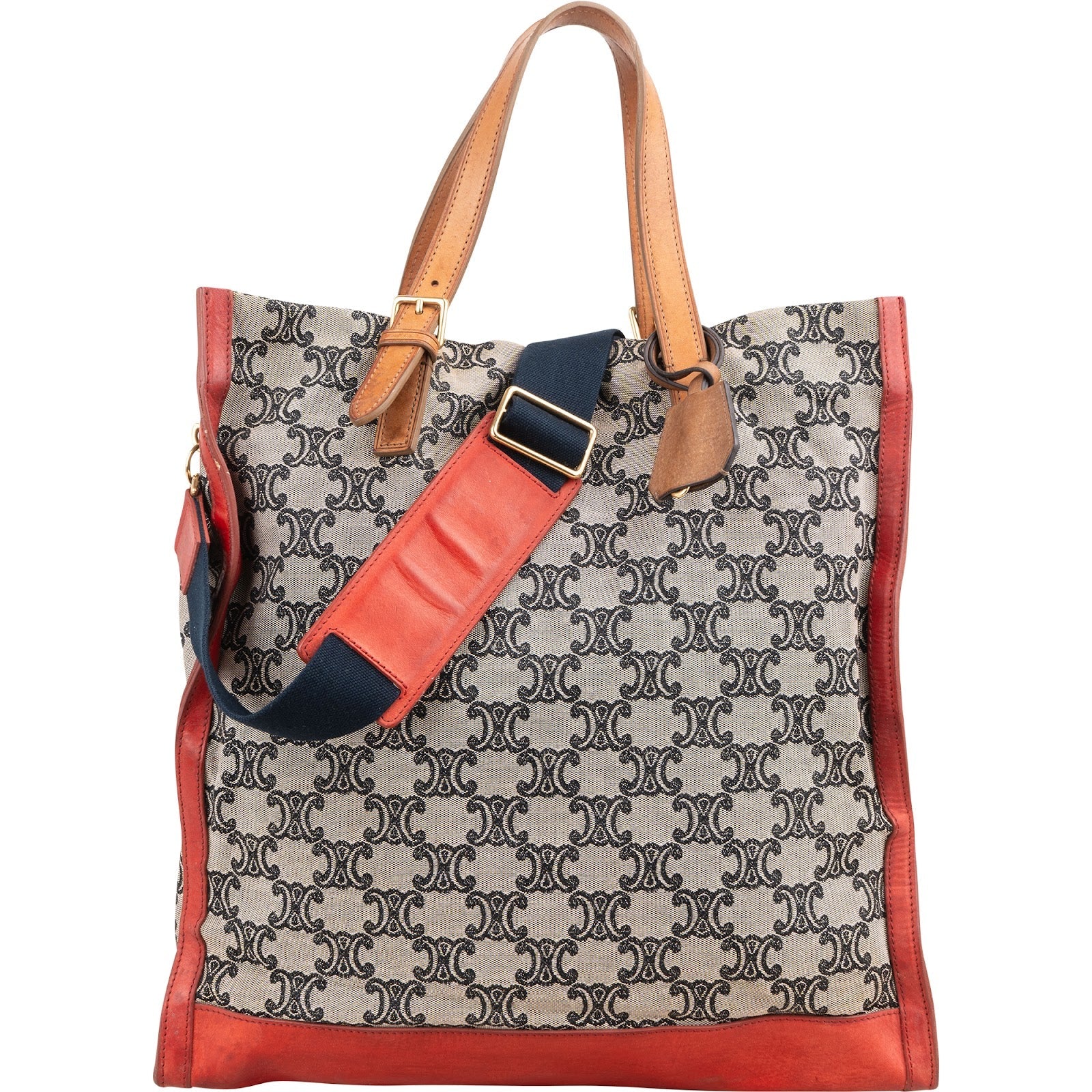 Celine Macadam Monogram Canvas Bicolor Leather Tote Shoulder Handbag